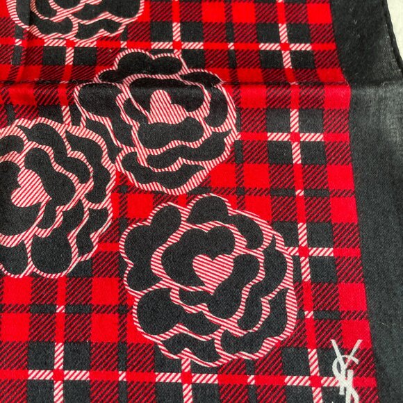 Yves Saint Laurent Vintage Cotton Scarf – Plaid Floral Design - Picture 4 of 9